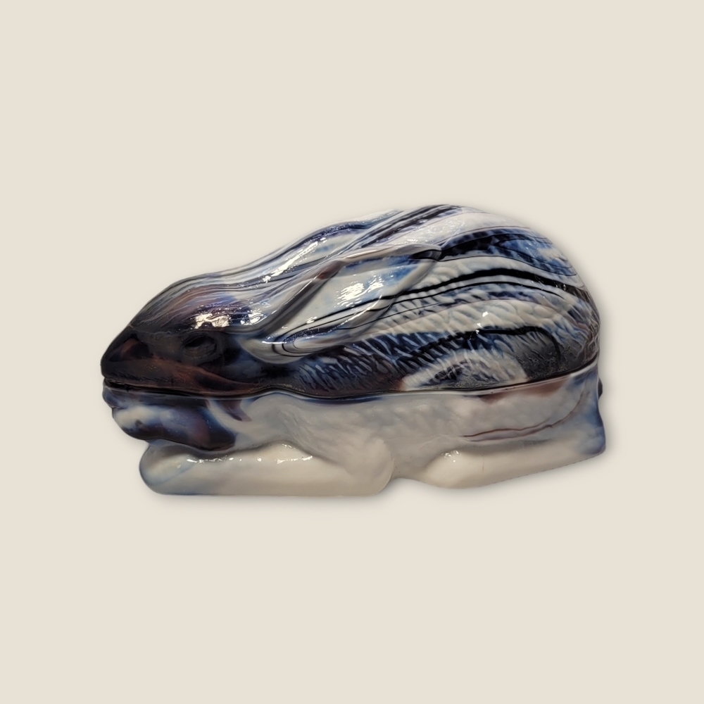 Vintage Westmorland Slag Glass Bunny Rabbit Dish With Lid